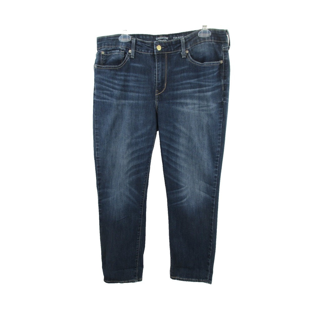 Signature by Levi Strauss Women 14 Mid Rise Slim Cuffed Jeans Blue Denim Stretch